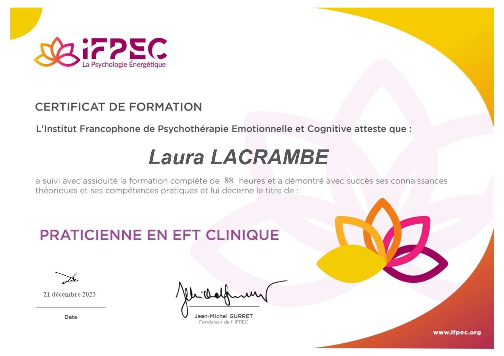 certificat praticien eft clinique